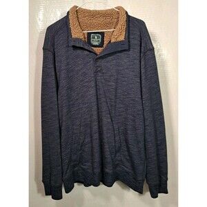GH Bass & Co 1/4 Button Blue Henley Pullover Men's Size XX-Large Faux Fur Trim